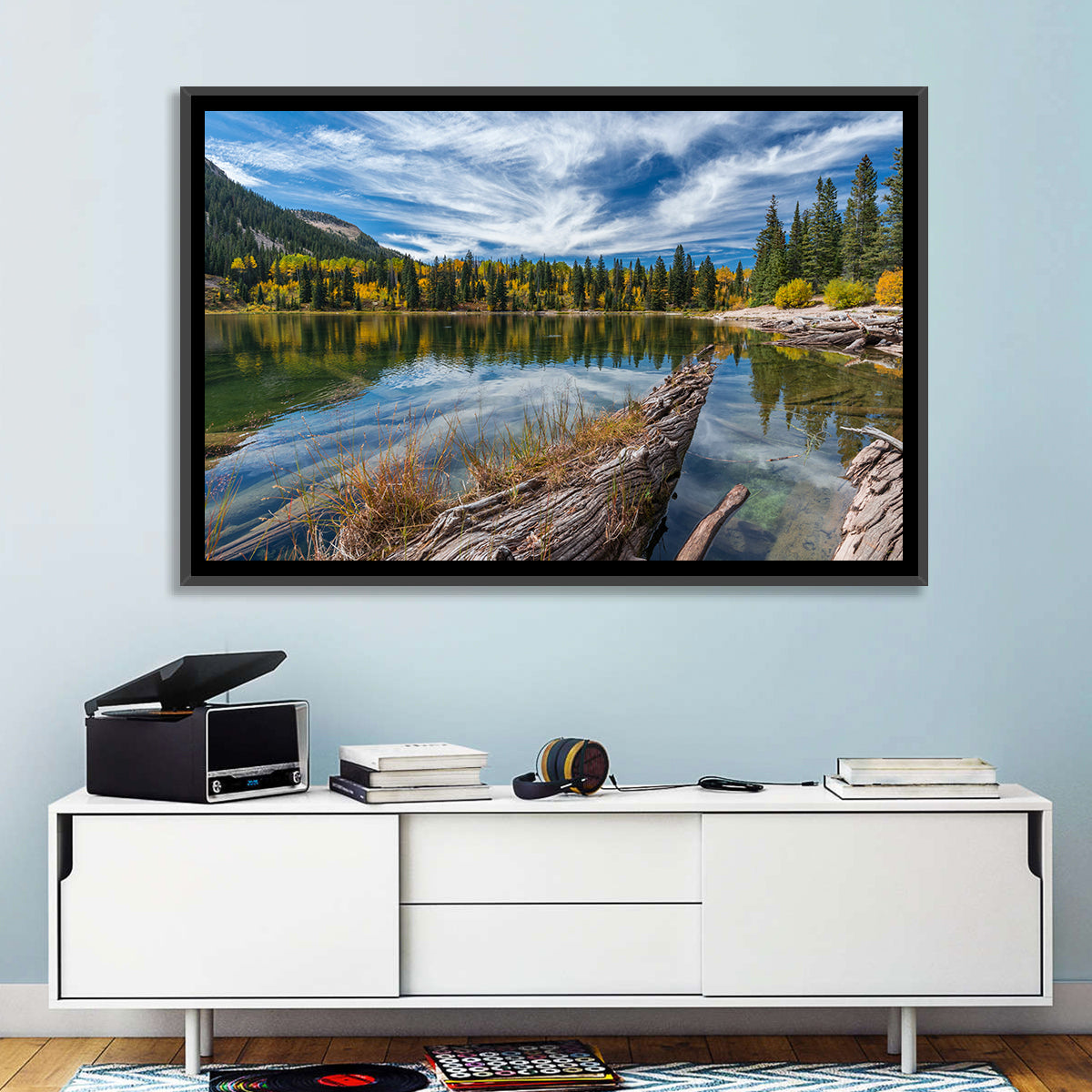 Autumn Lake Colorado Wall Art in a room, landscape