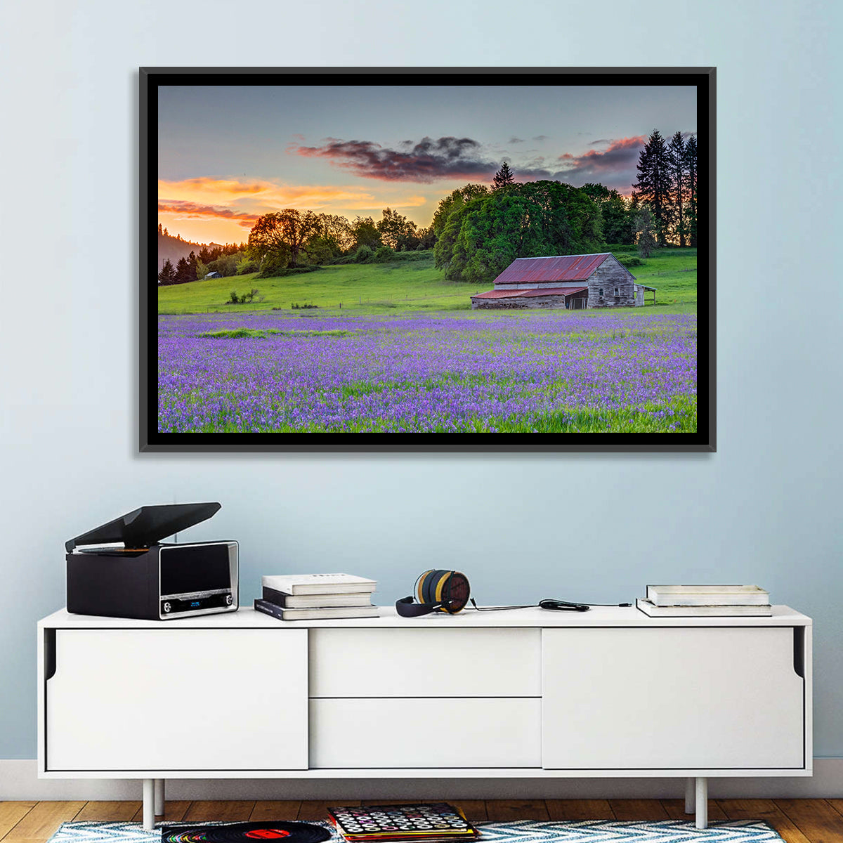 Willamette Valley Barn at Sunset Wall Art in a room, landscape