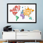 Colorful Country Name World Map Wall Art