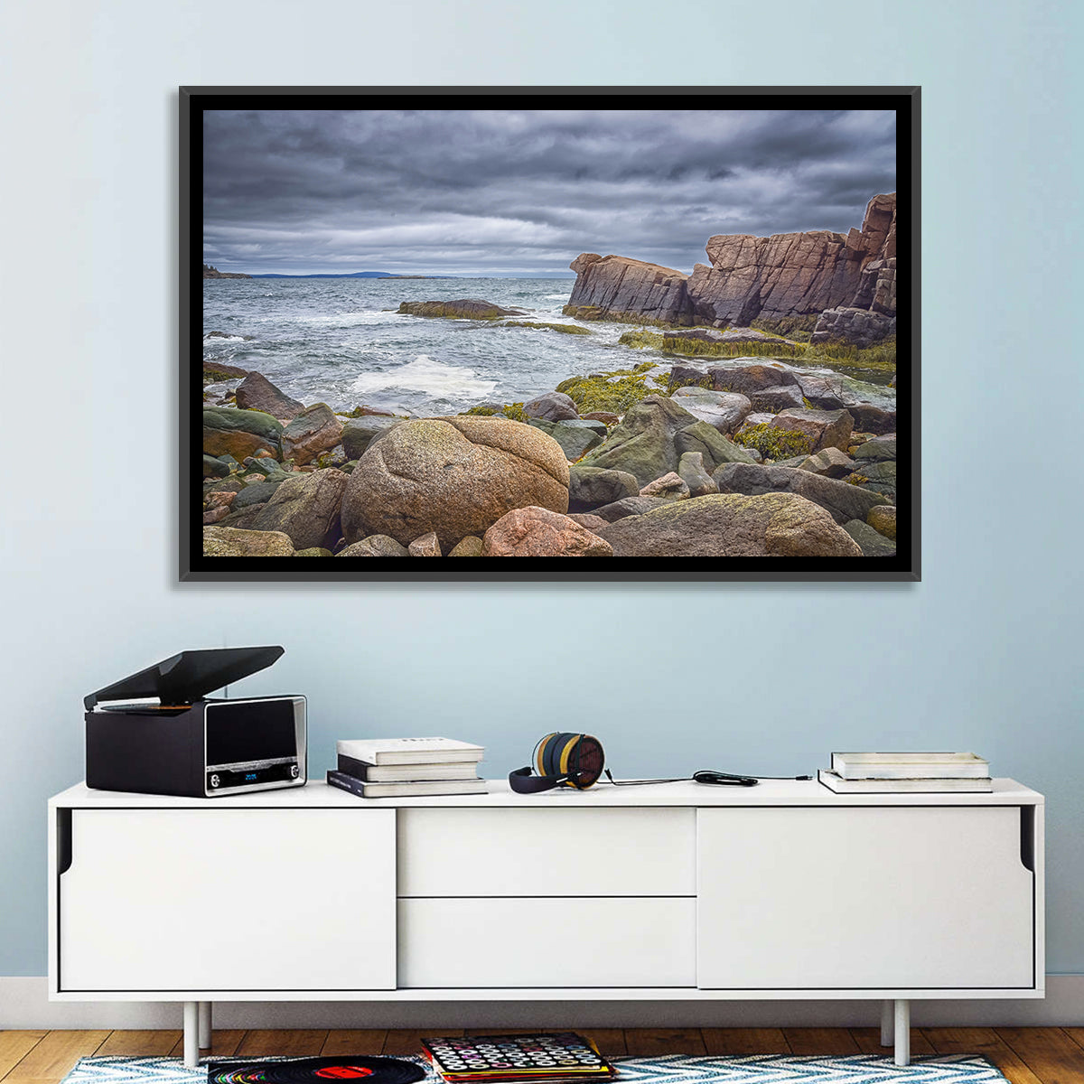 Bar Harbor Rocky Coastline Wall Art in a room, landscape