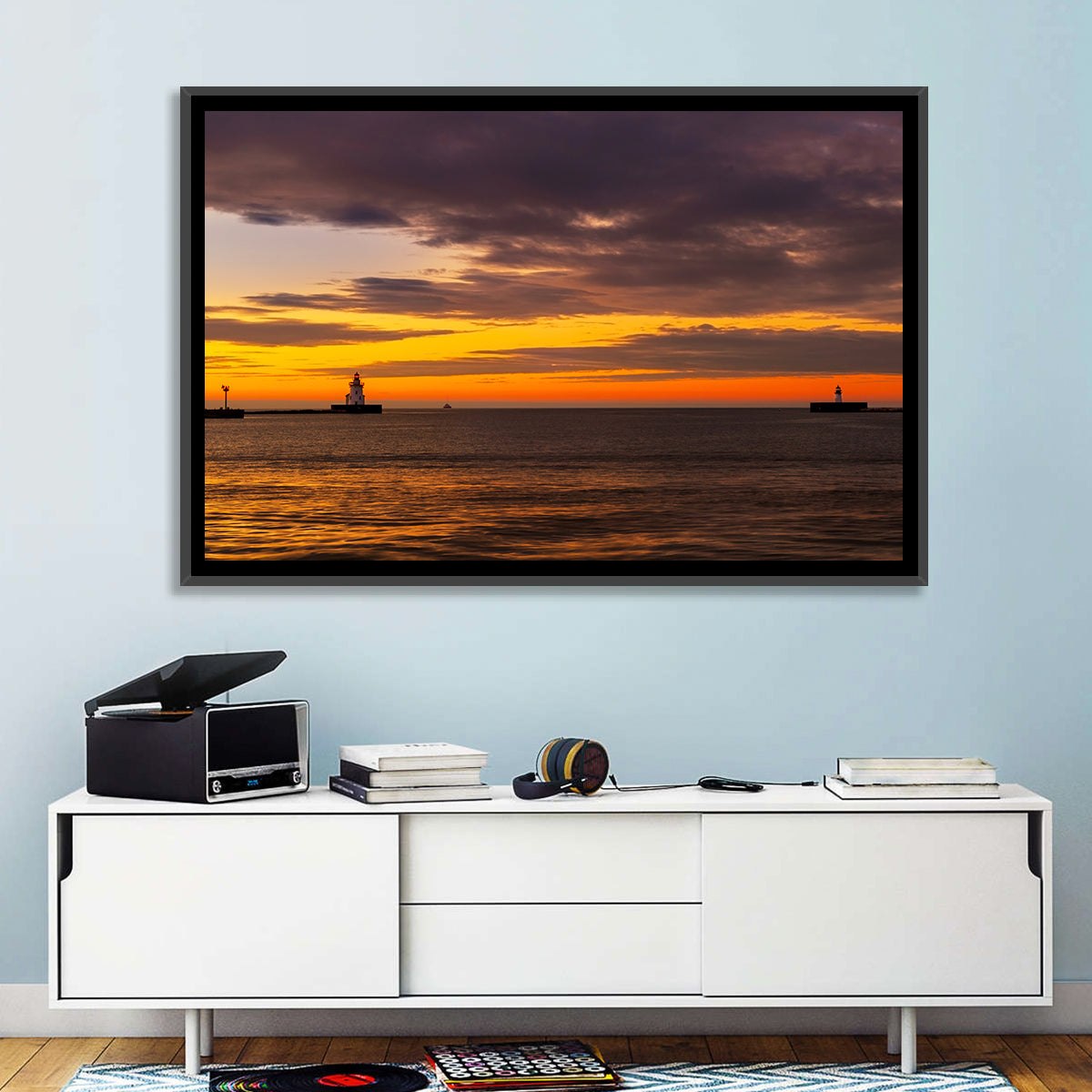 Lake Erie Twin Beacons Wall Art in a room, landscape