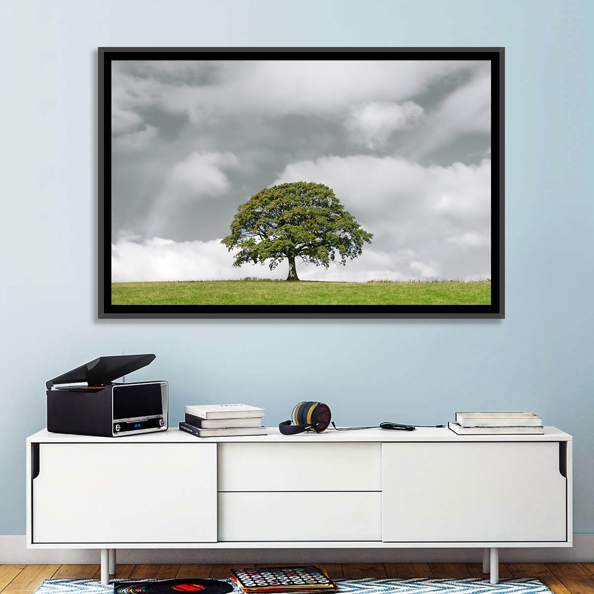 Solitary Oak in Meadow Wall Art in a room, landscape