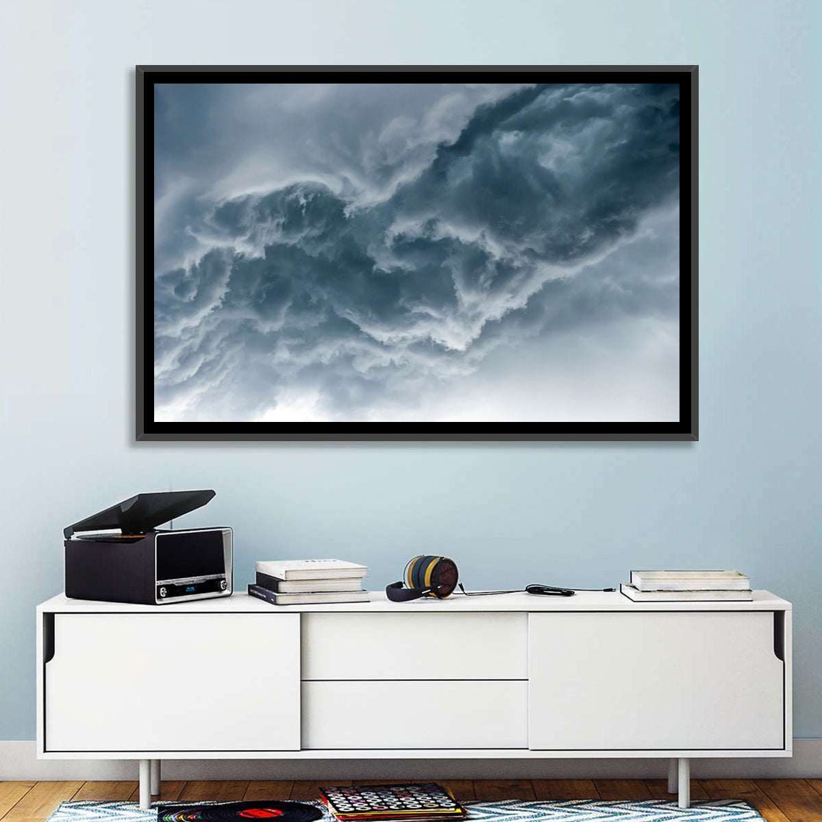 Turbulent Storm Cloud Abstract Wall Art in a room, landscape