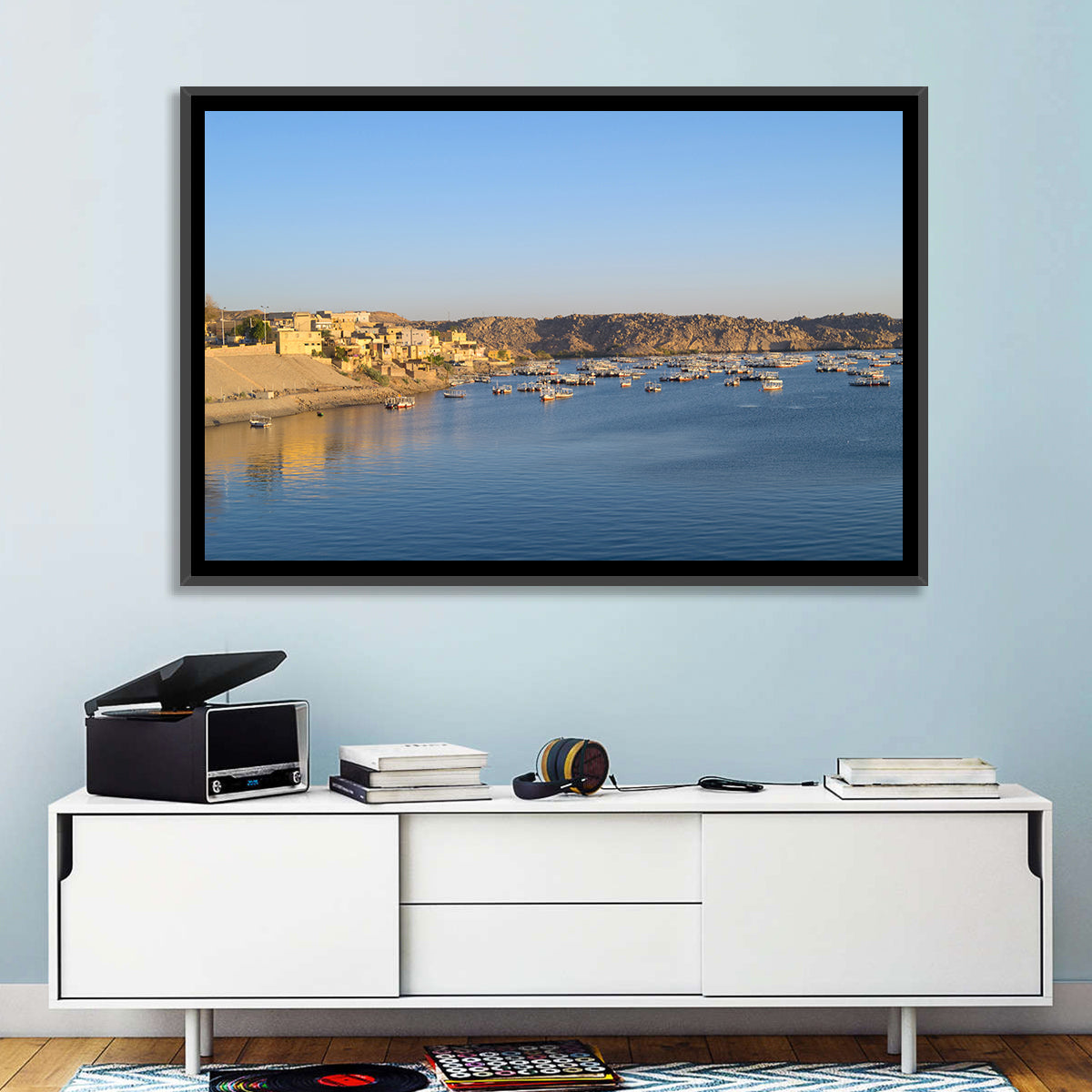 Lake Nasser Harbor View Wall Art in a room, landscape