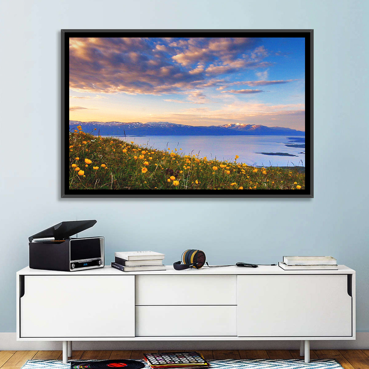 Abisko National Park Sunrise Wall Art in a room, landscape