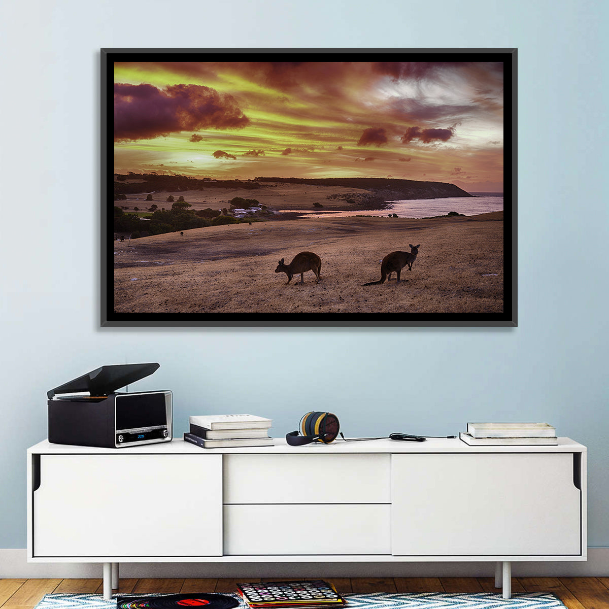 Two Kangaroos at Sunset Coast Wall Art