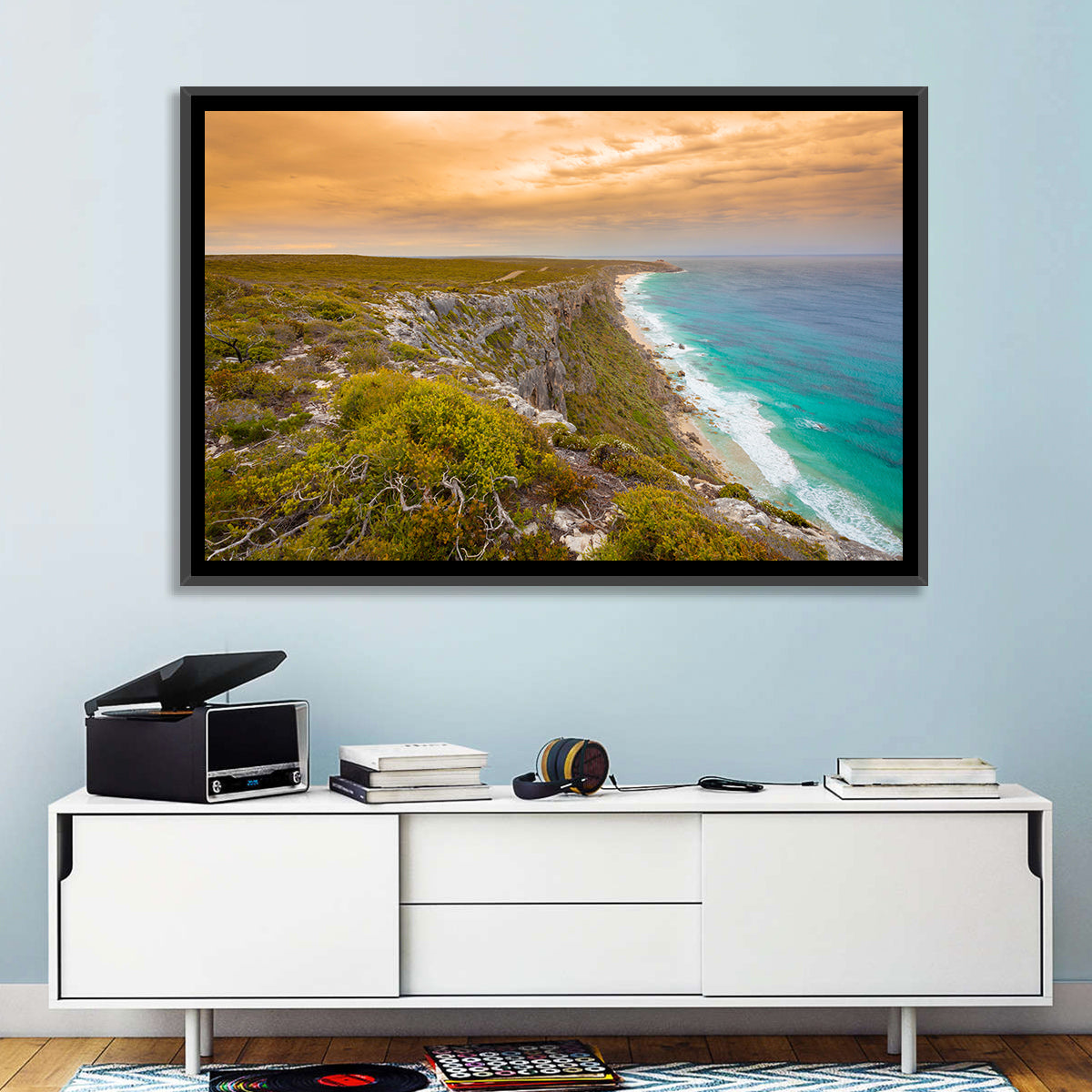 Kangaroo Island Turquoise Cliff Coast Wall Art in a room, landscape