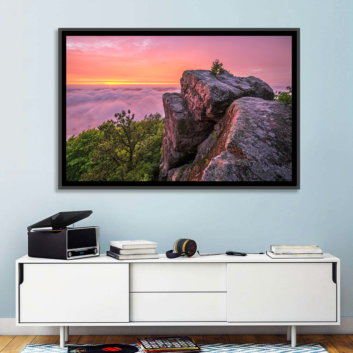 Pine Mountain Trail Sunset Over Cloud Sea Wall Art in a room, landscape
