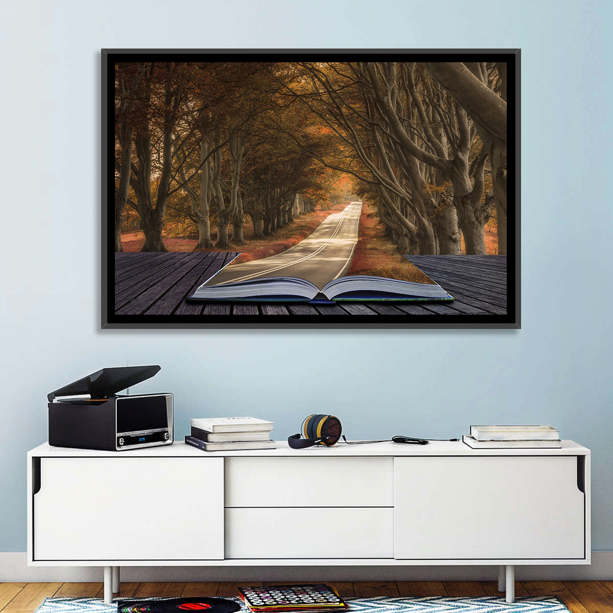 Surreal Book Pathway Wall Art in a room, landscape
