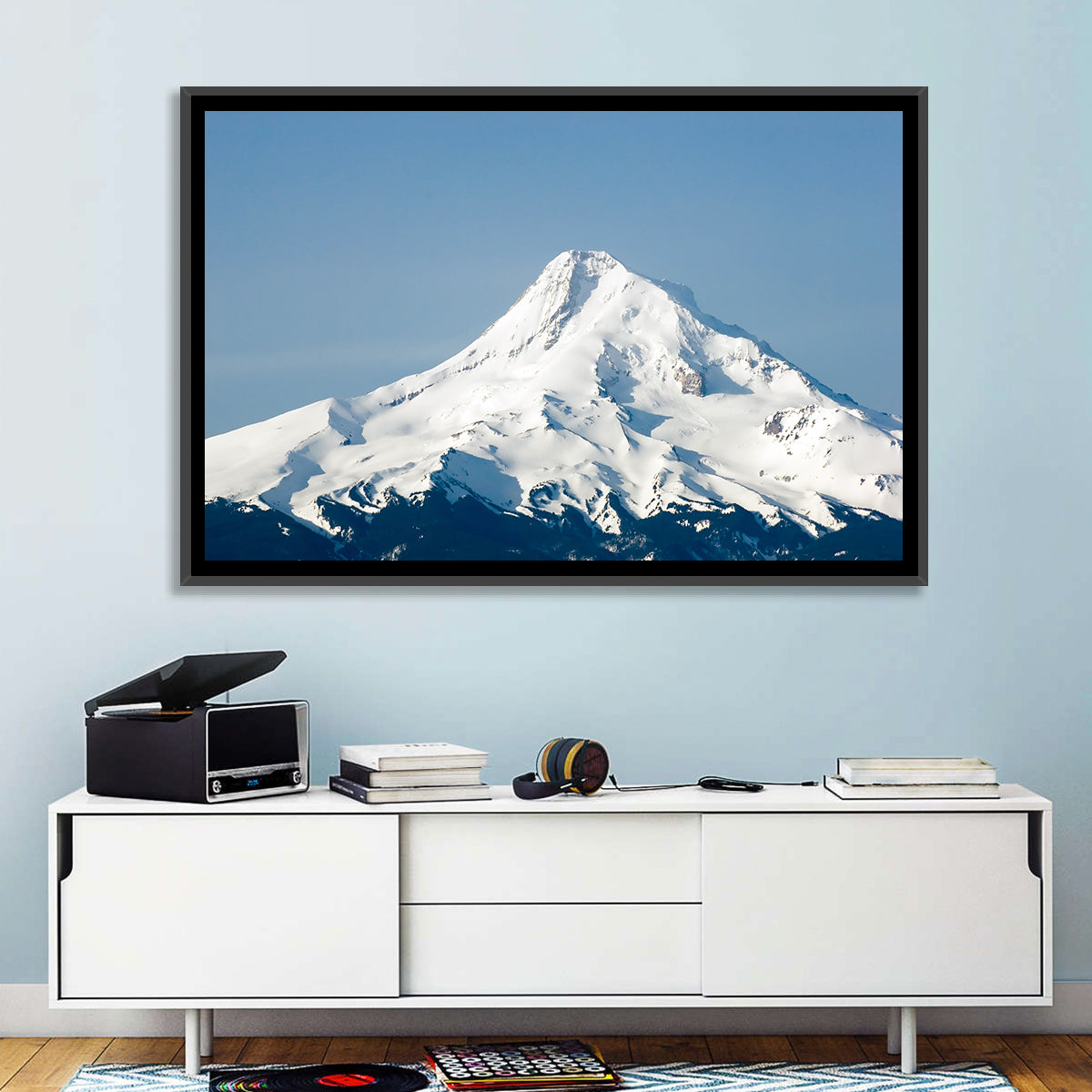 Mount Hood Winter Peak Wall Art in a room, landscape