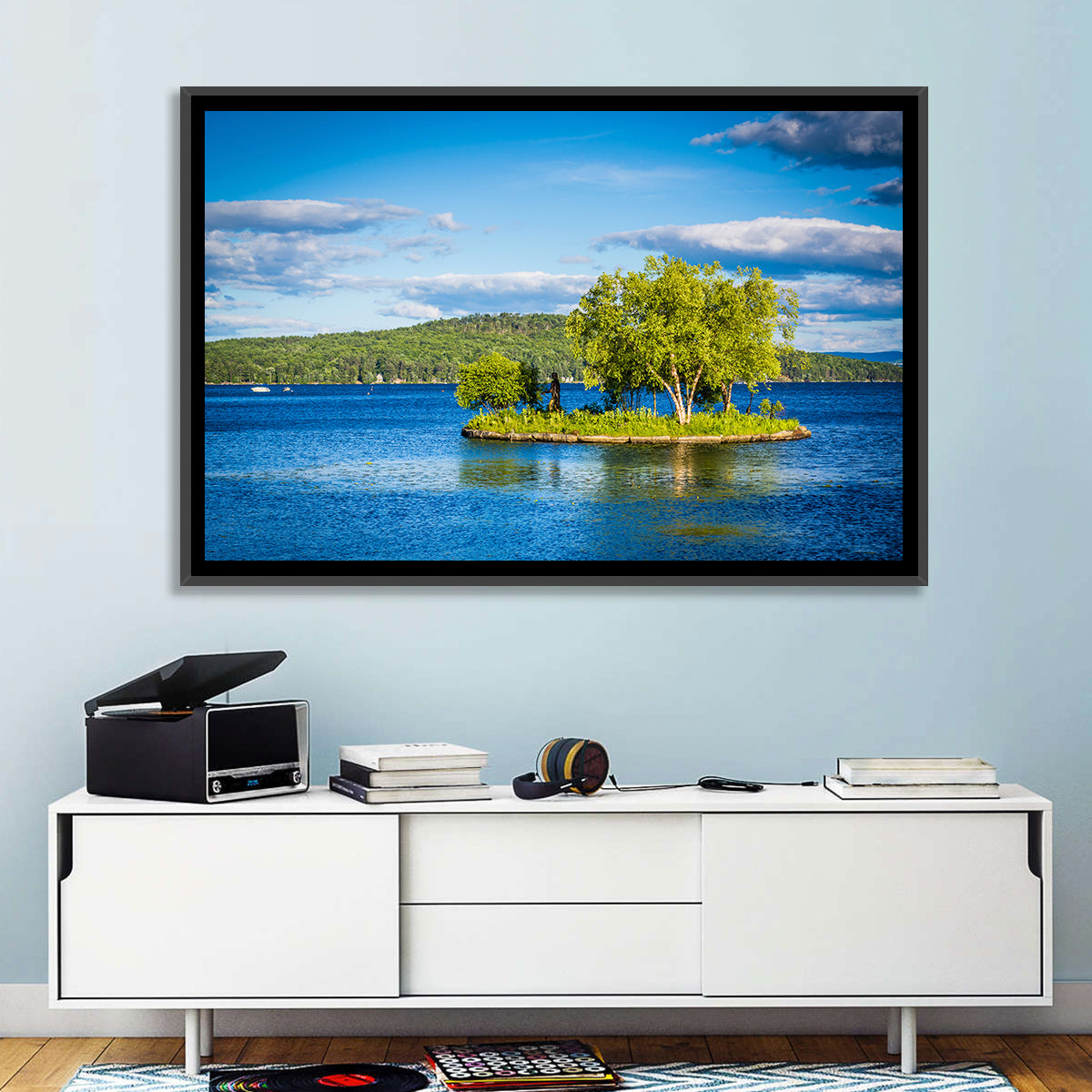 Lake Winnipesaukee Landscape Wall Art in a room, landscape