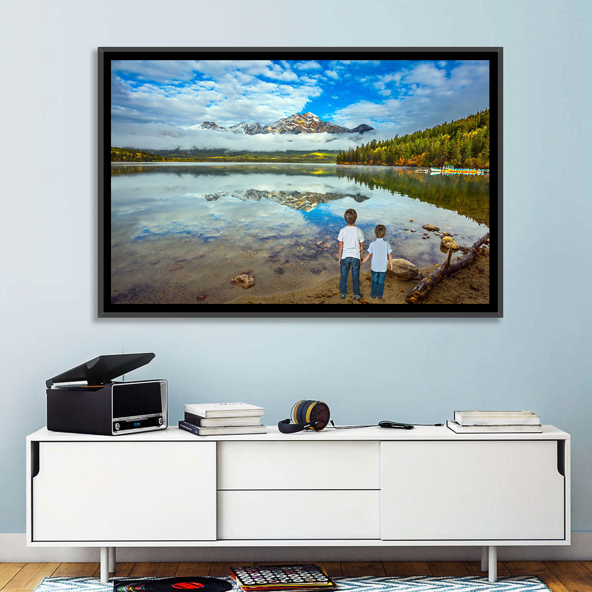 Pyramid Lake Reflection Wall Art in a room, landscape