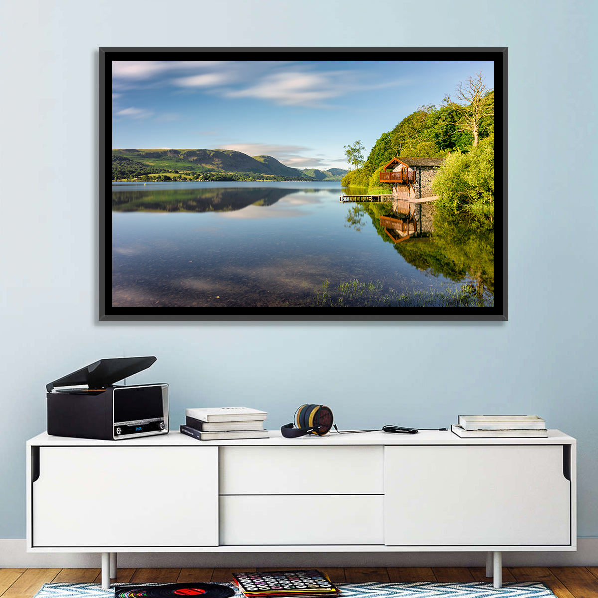 Ullswater Lake Golden Hour Wall Art in a room, landscape