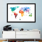 Multicolor Watercolor World Map Wall Art