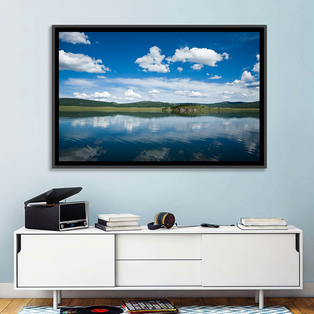 Lake Khovsgol Reflection Wall Art in a room, landscape