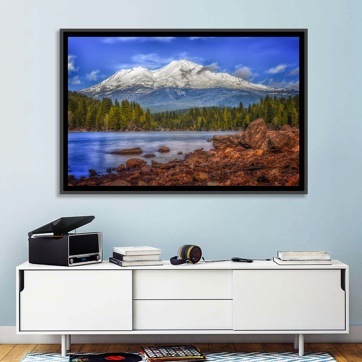 Mount Shasta Over Lake Siskiyou Wall Art in a room, landscape