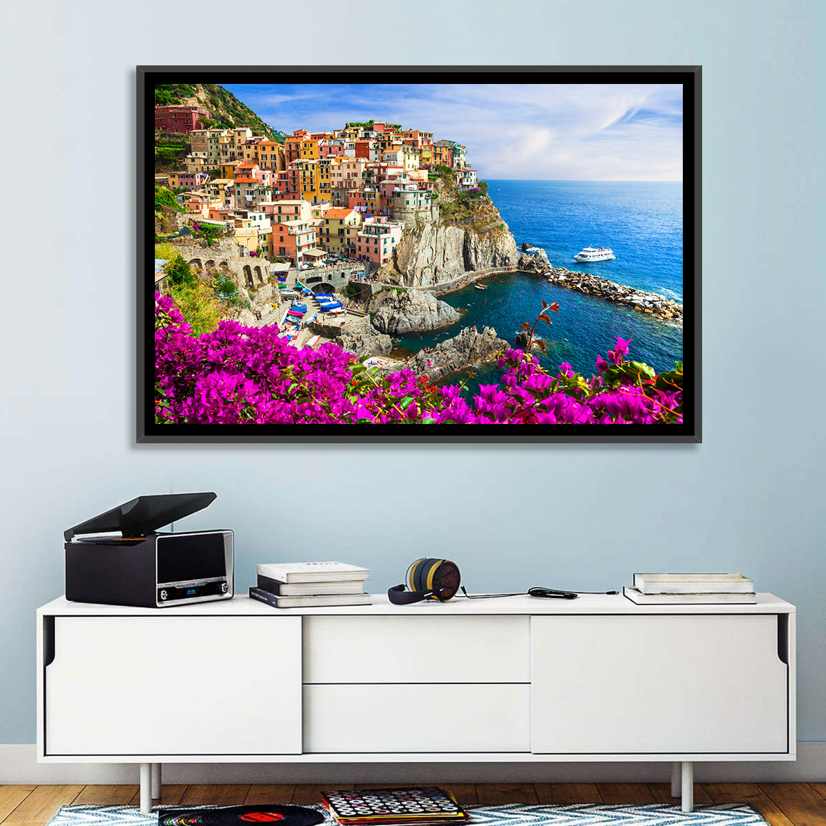 Manarola Cliffside Village Wall Art in a room, landscape