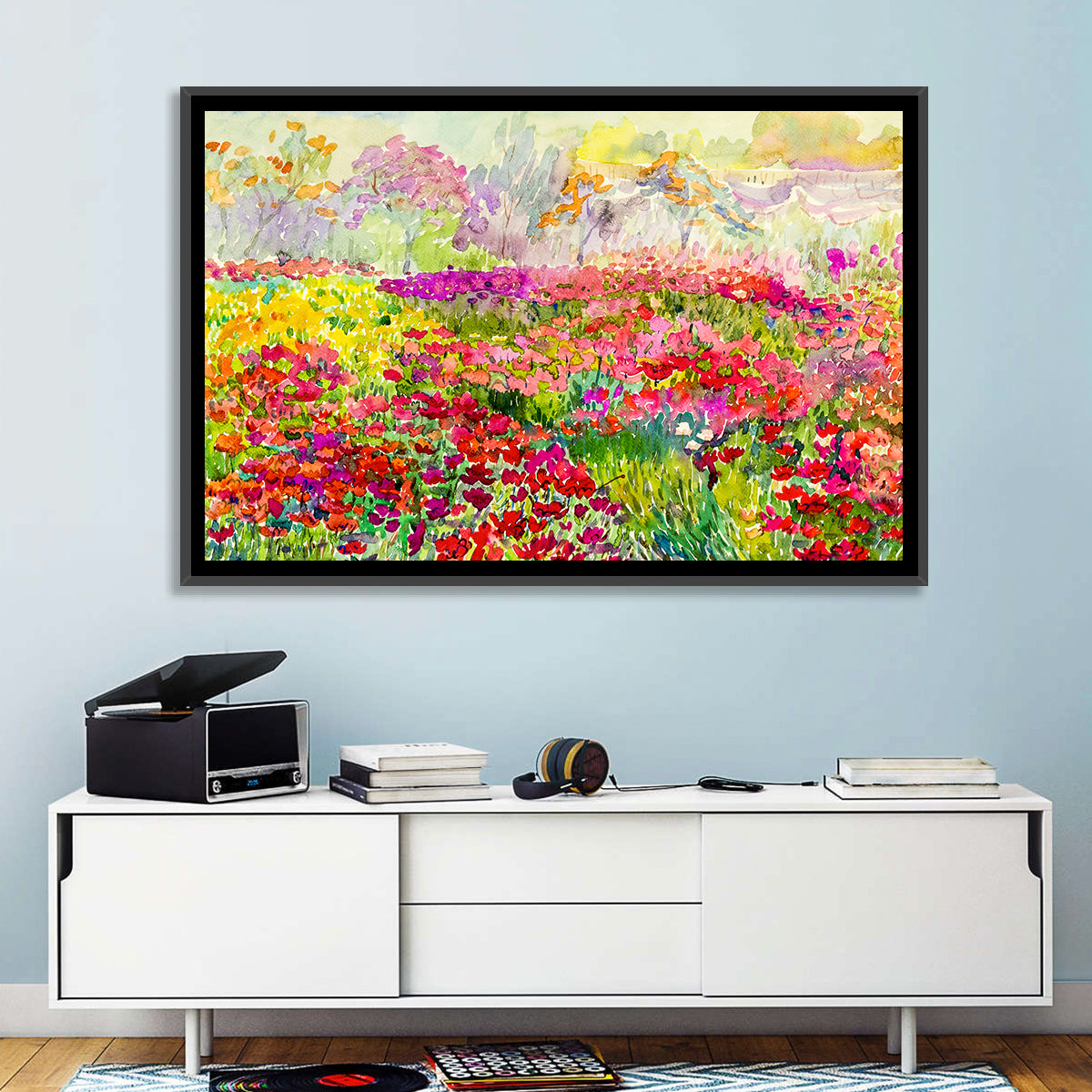 Summer Poppy Meadow Watercolor Wall Art