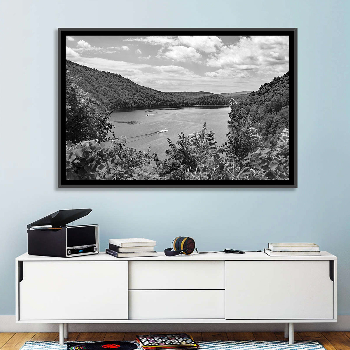 Lake Moomaw Wall Art in a room, landscape