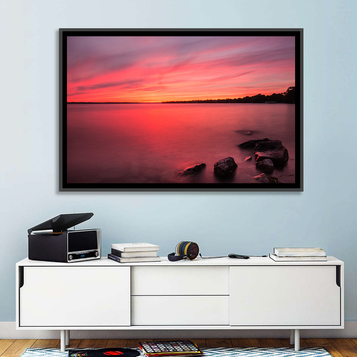 Lake Simcoe Sunset Wall Art in a room, landscape