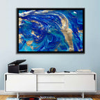 Blue and Gold Liquid Marble Swirls Wall Art