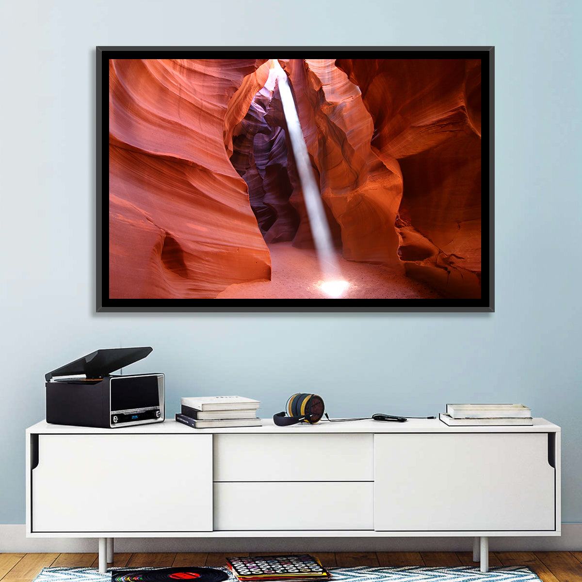 Antelope Canyon Light Beam Wall Art in a room, landscape