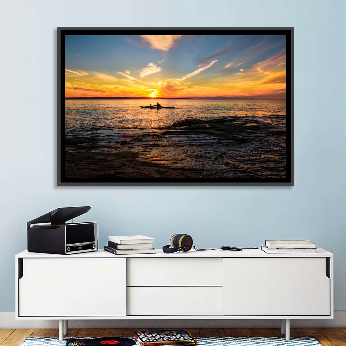 Lake Superior Sunset Wall Art in a room, landscape