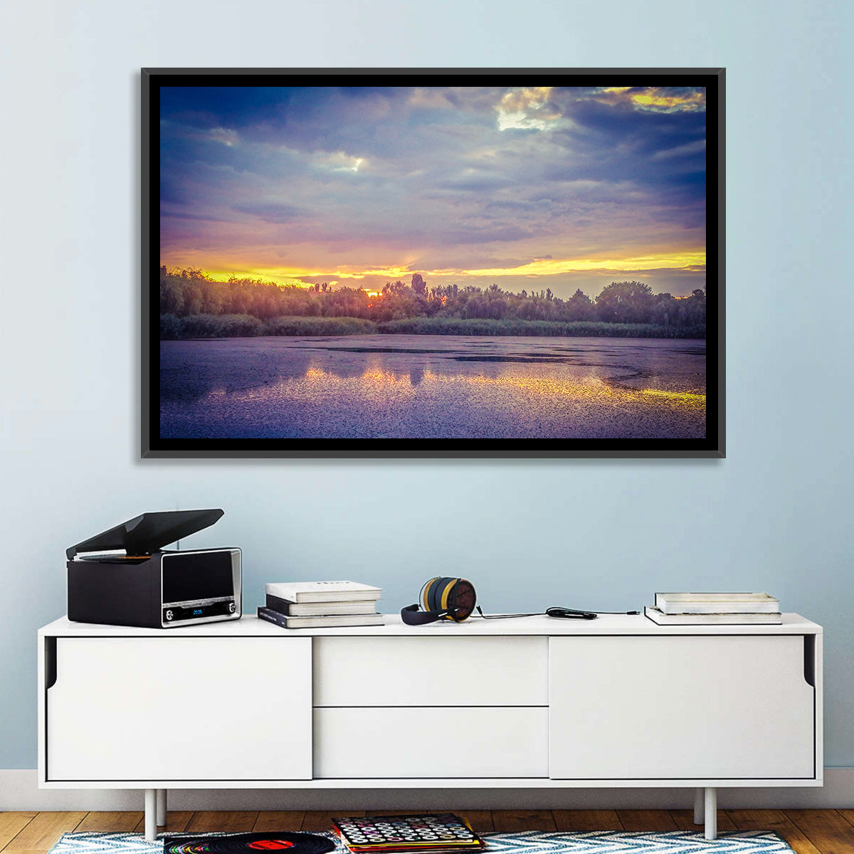 Danube Delta Golden Sunset Wall Art in a room, landscape