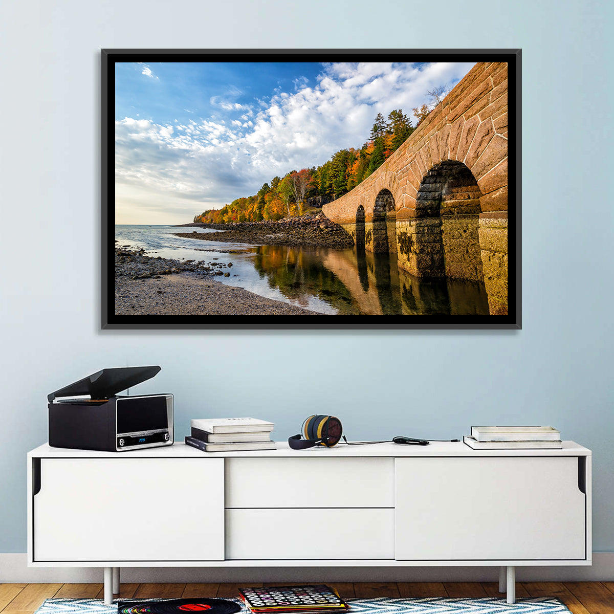 Ells Pier Stone Bridge Wall Art in a room, landscape