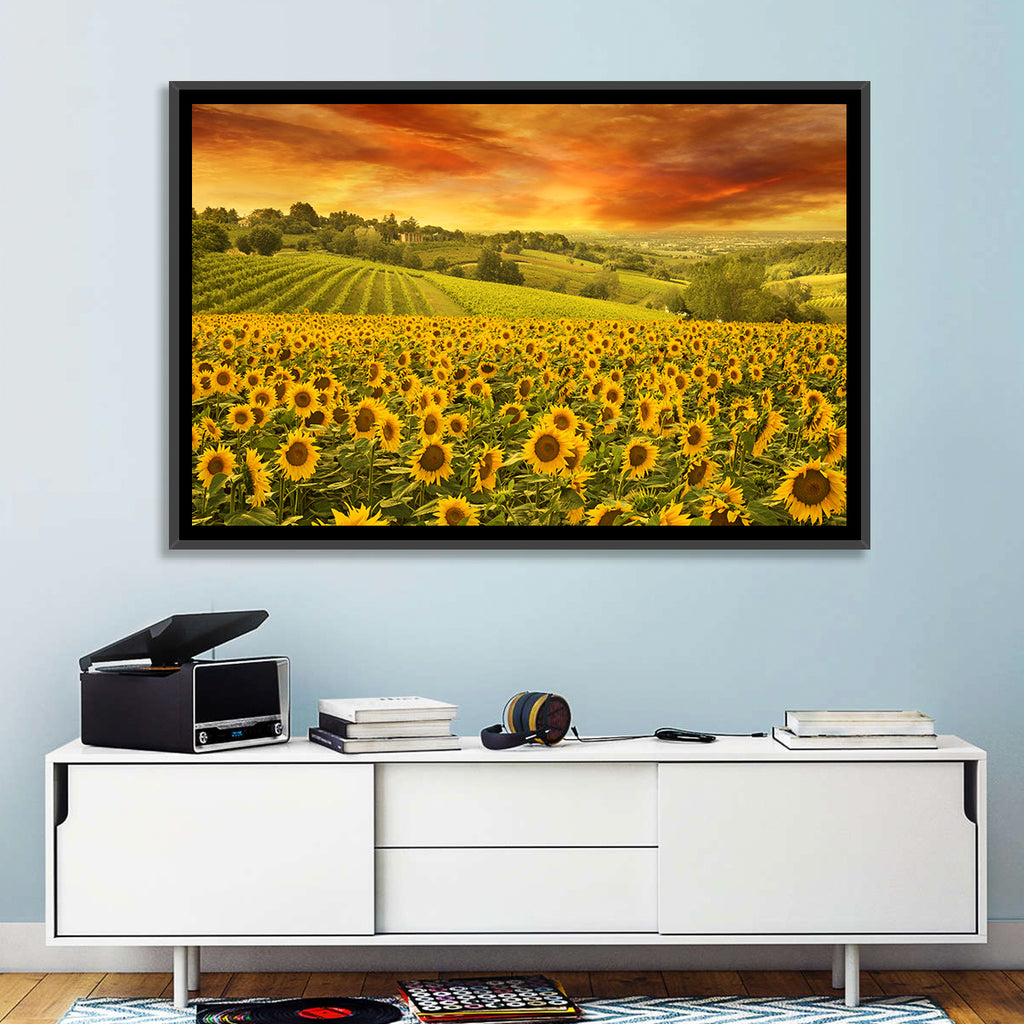 Sunflower Field at Golden Hour Wall Art