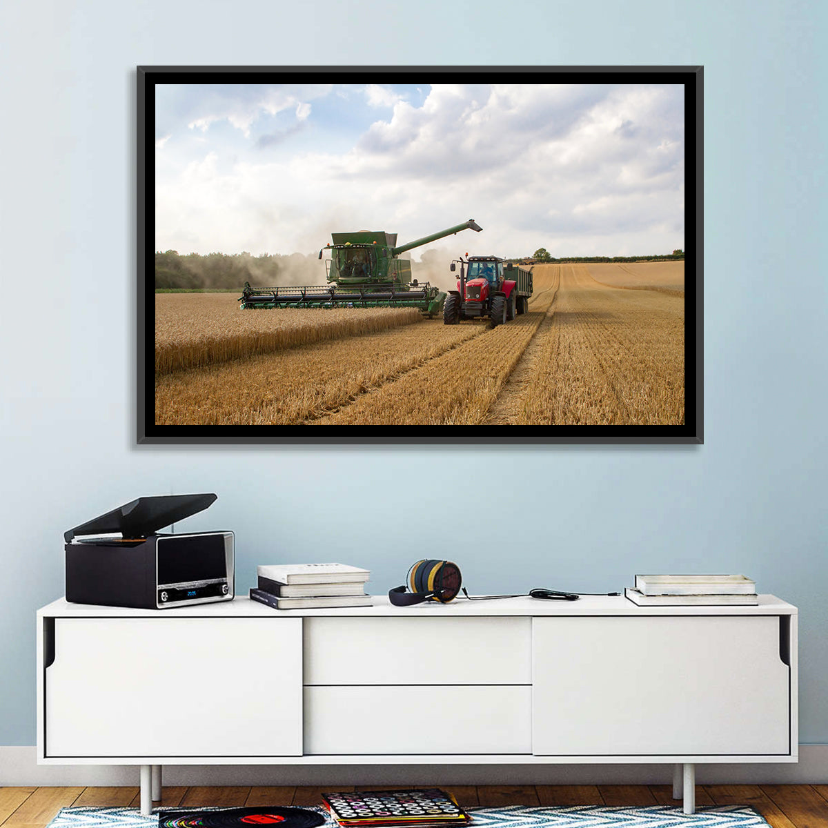 Wheat Harvest with Combine and Tractor Wall Art