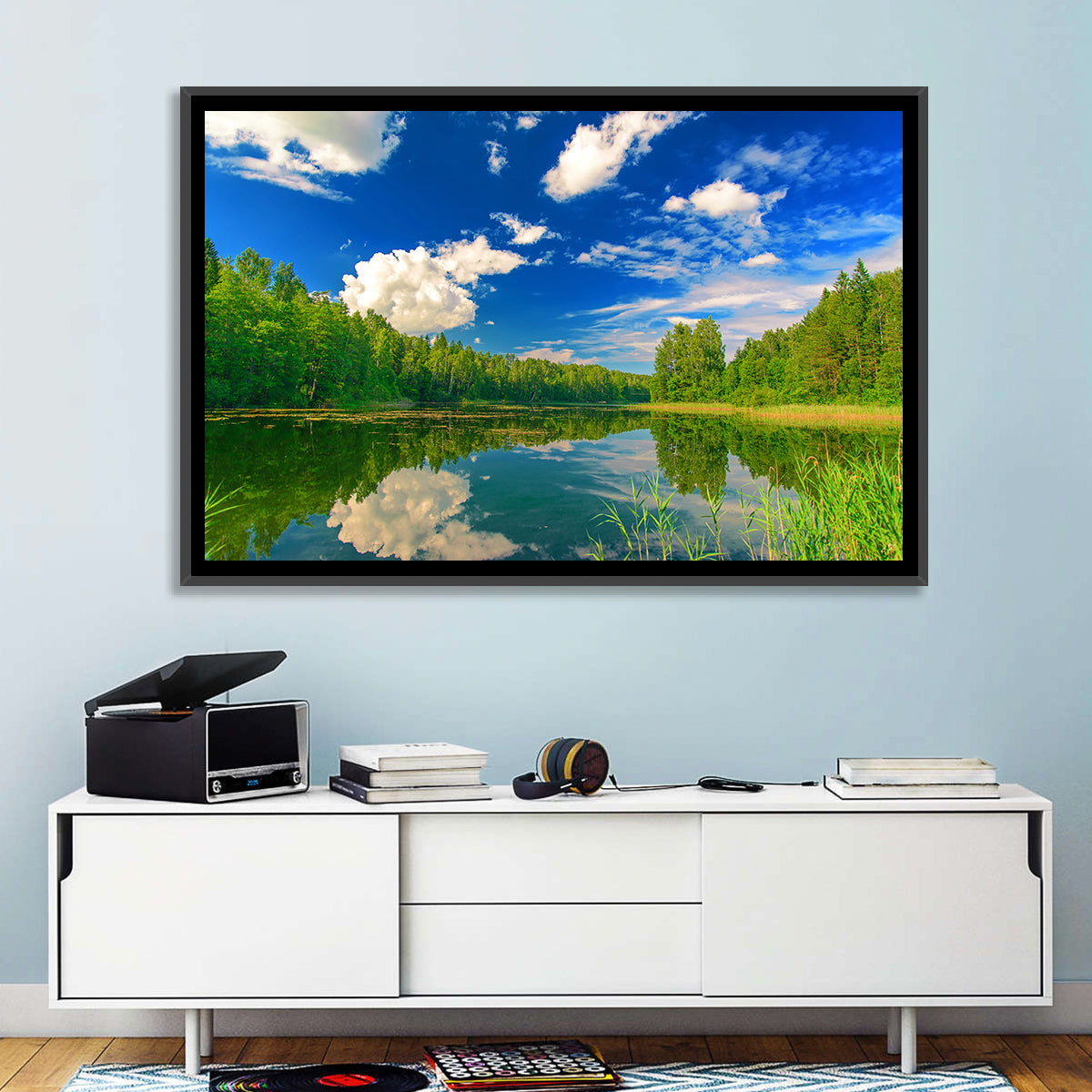 Kurtna Lake Reflection Wall Art in a room, landscape