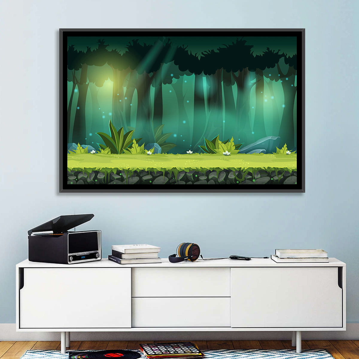 Enchanted Digital Forest Landscape Wall Art in a room, landscape