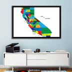 California Map with Colored Counties Wall Art