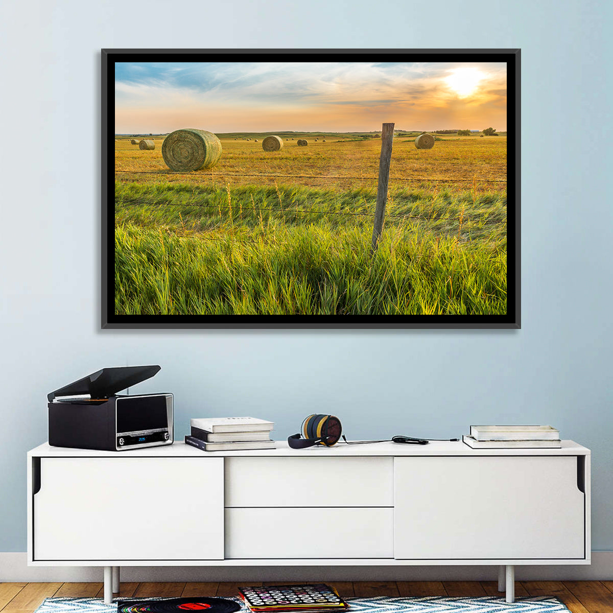 Hay Bales at Sunset Wall Art in a room, landscape