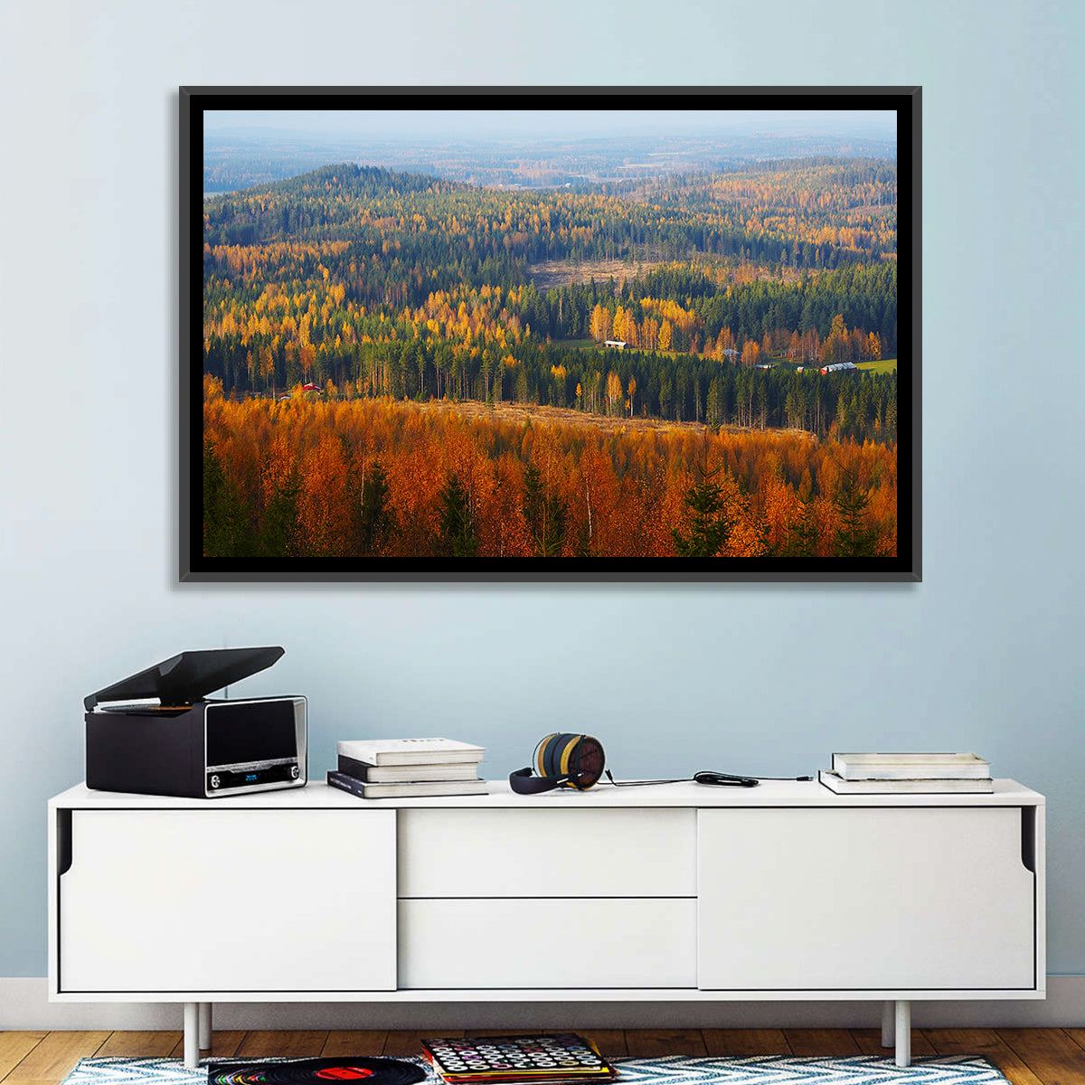 Finnish Autumn Landscape with Red-roofed House Wall Art