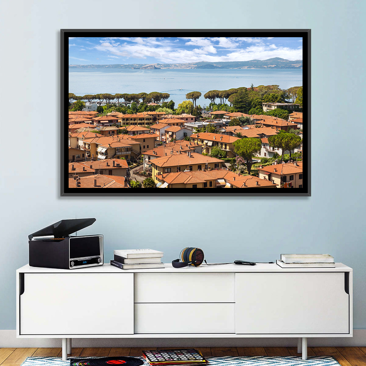 Bolsena Lakeside Vista Wall Art in a room, landscape