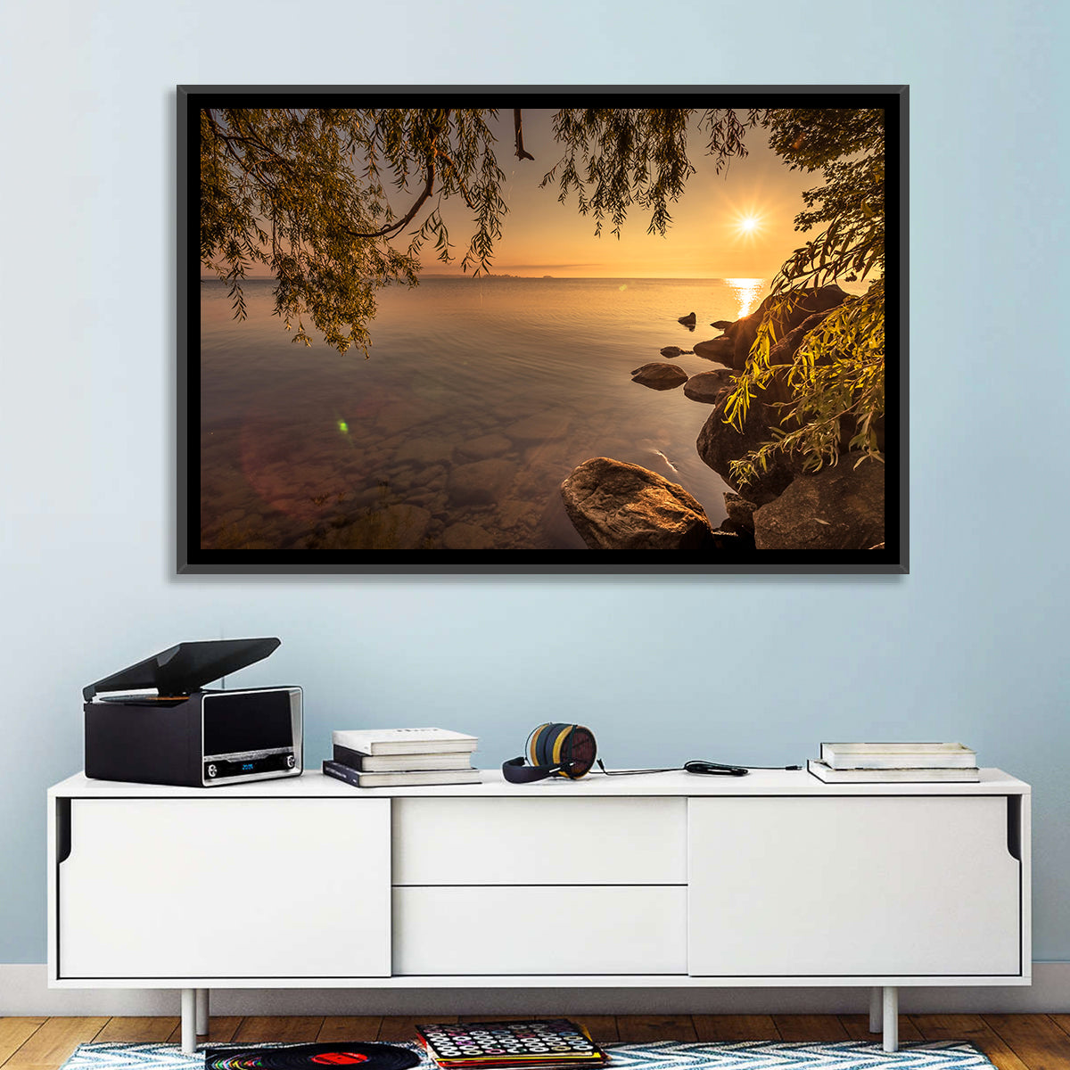 Simcoe Lake Golden Hour Wall Art in a room, landscape