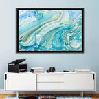 Aqua Marble Swirls with Silver Accents Wall Art