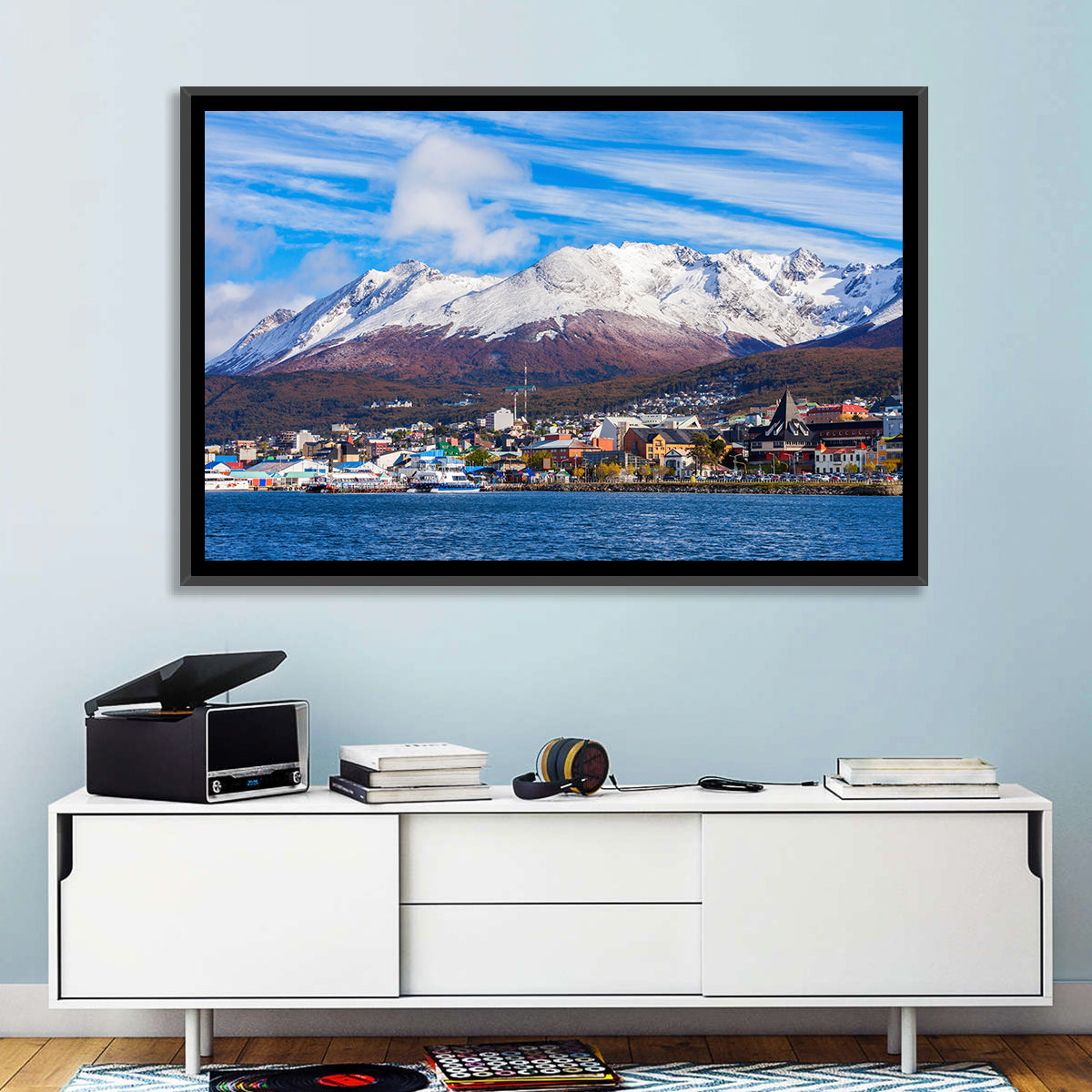 Ushuaia Harbor View Wall Art in a room, landscape