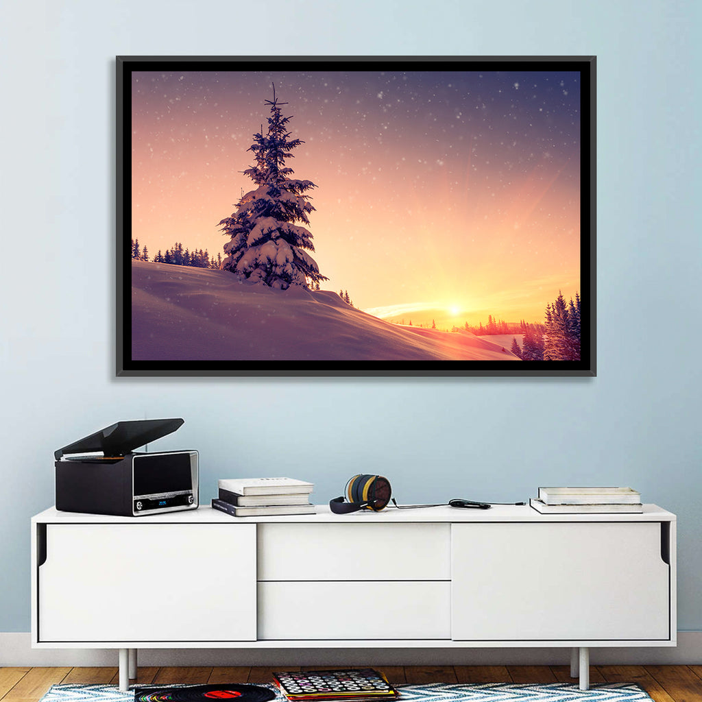 Snowy Sunset with Conifer Wall Art