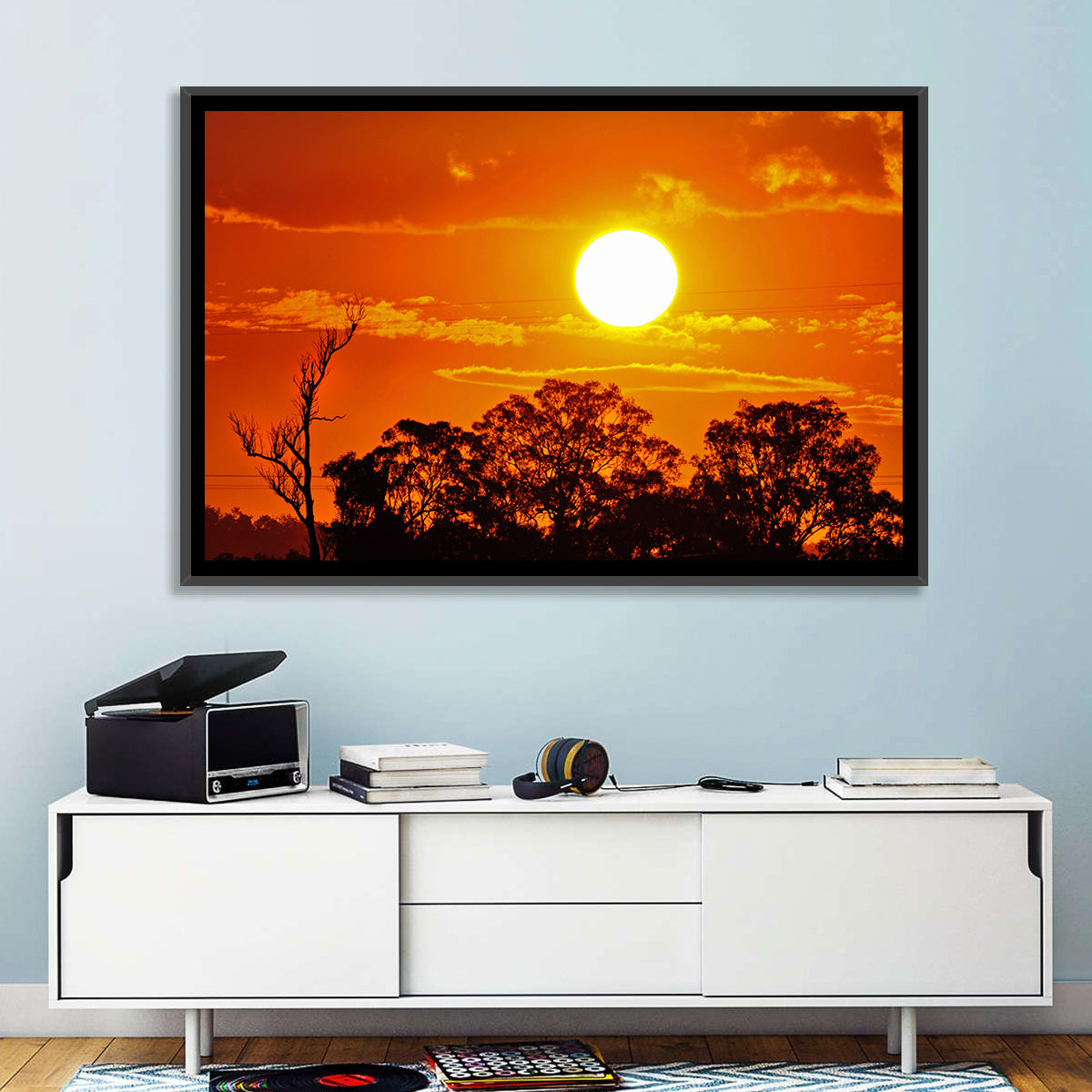 Burning Sun Over Tree Silhouettes Wall Art