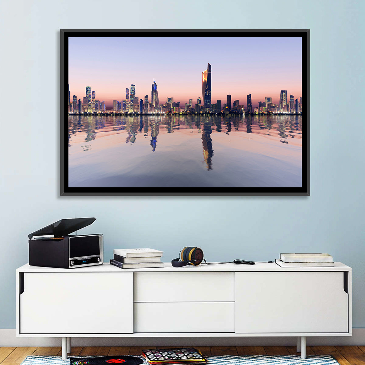 Al Hamra Tower Twilight Skyline Wall Art in a room, landscape