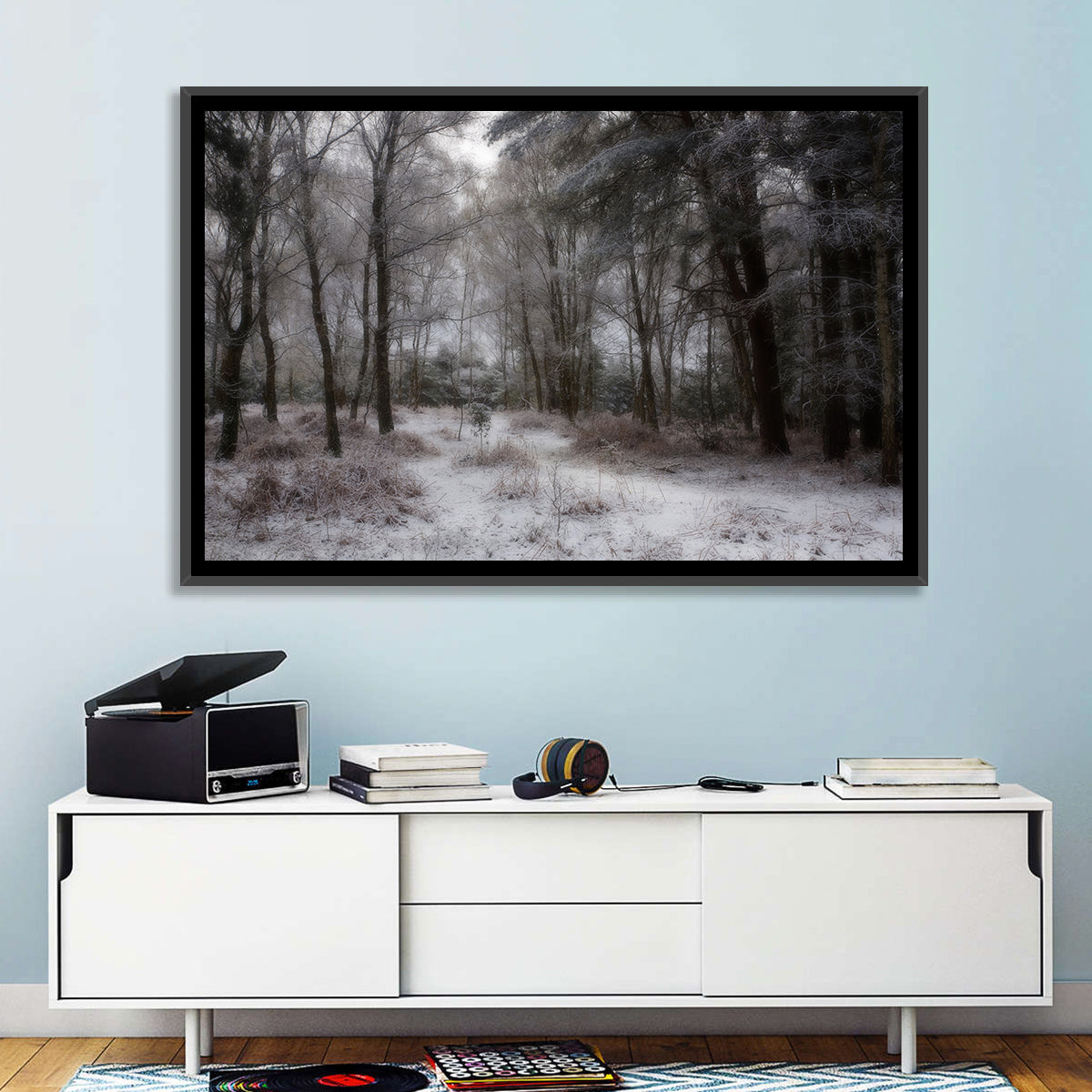 New Forest Winter Path Wall Art in a room, landscape