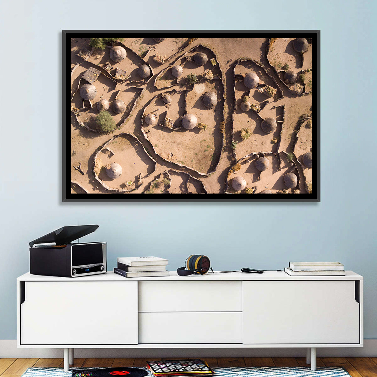 Thatched Huts in Chad Wall Art in a room, landscape