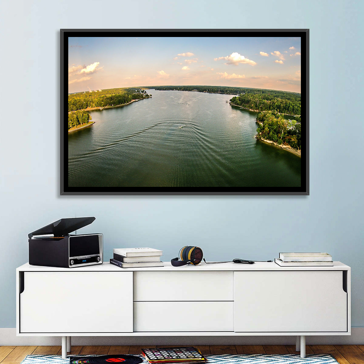 Lake Wylie Golden Hour Wall Art in a room, landscape