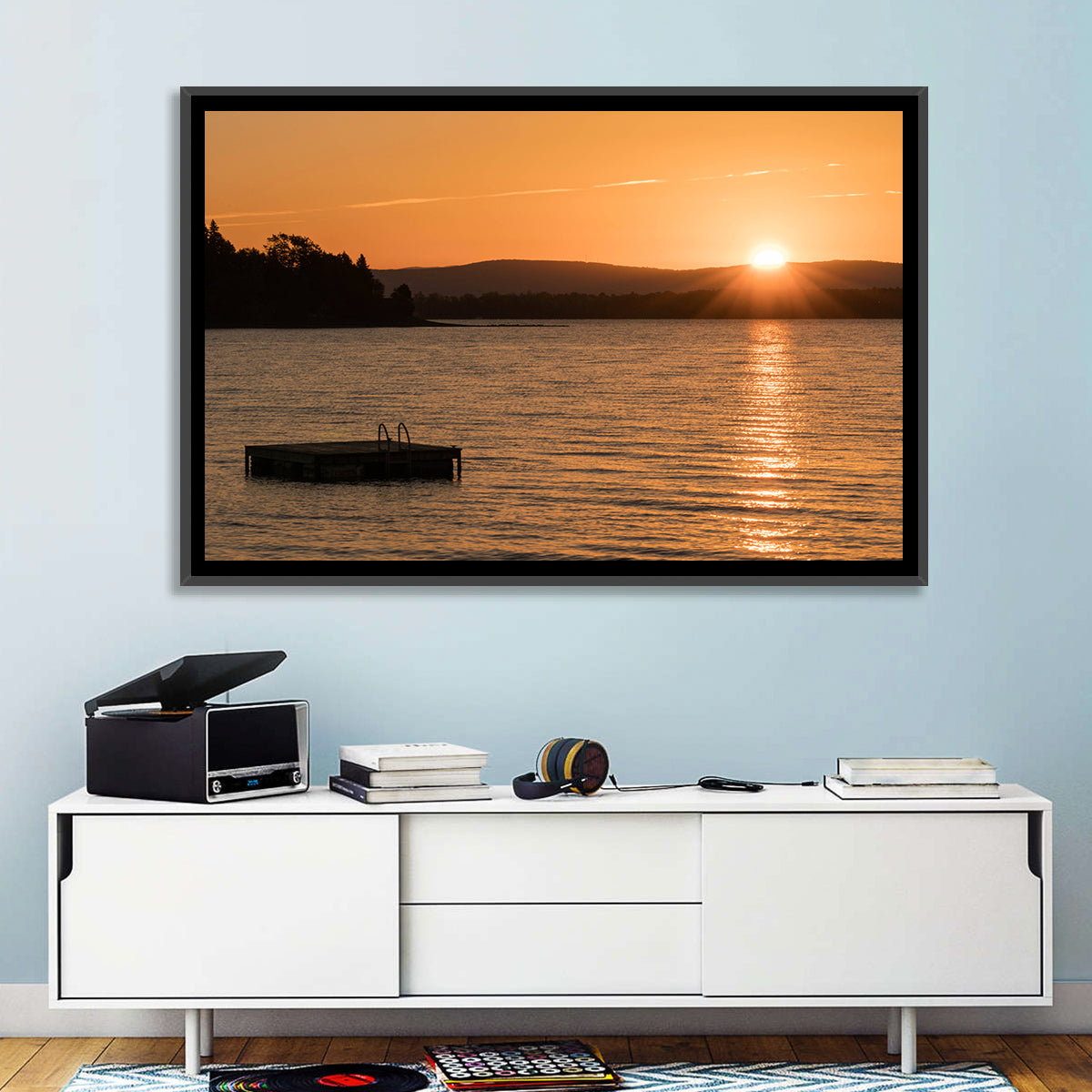 Lake Champlain Sunset Wall Art in a room, landscape