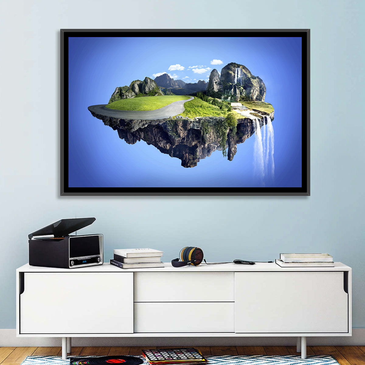 Surreal Floating Island with Waterfalls Wall Art