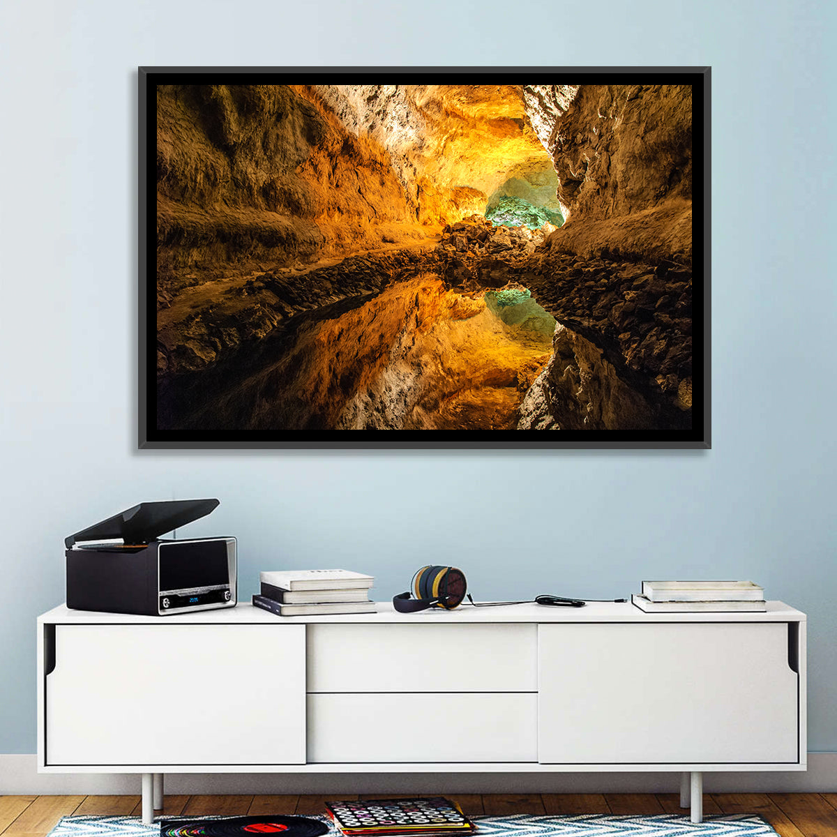 Cave Lake Reflection Wall Art in a room, landscape