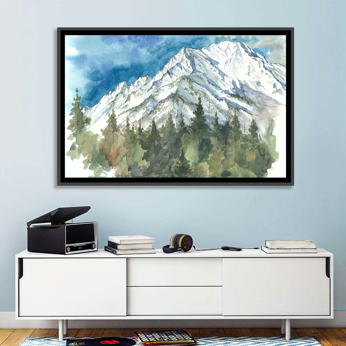 Snowy Mountain Watercolor Wall Art